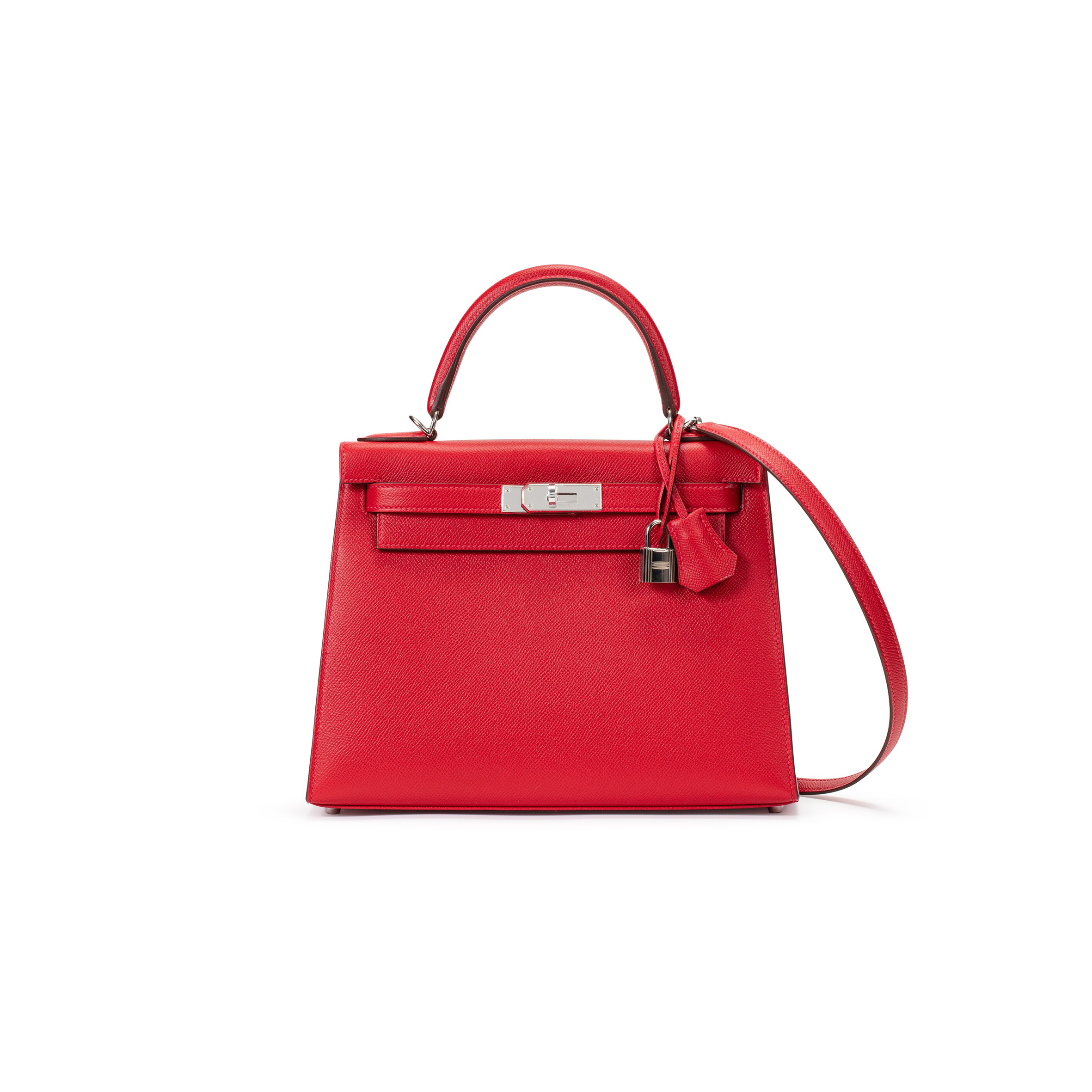 HERMÈS MASTER ROUGE CASAQUE EPSOM SELLIER KELLY 25 PALLADIUM HARDWARE (25*17*7cm) 